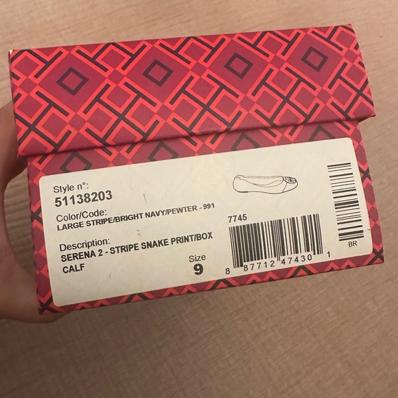 Tory Burch Serena Stripe Snake Print Reva Flats Size 9 - Picture 5 of 5